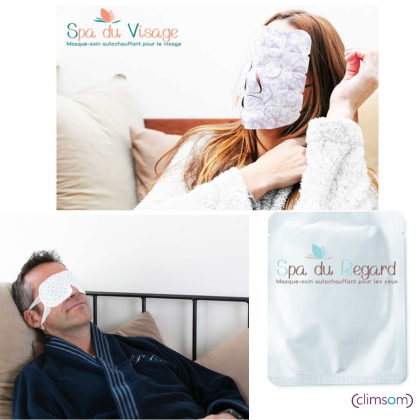 Pack Spa du Visage et Spa du Regard Climsom avec masques auto-chauffants pour le visage et les yeux. Idéal pour détente, soin de la peau et fatigue oculaire.