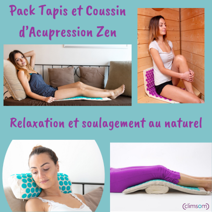 Pack Tapis et Coussin d’Acupression Climsom Zen - Accessoires de bien-être en matériaux biologiques pour soulager les douleurs musculaires, réduire le stress et améliorer le sommeil, avec options de garnissage millet ou épeautre